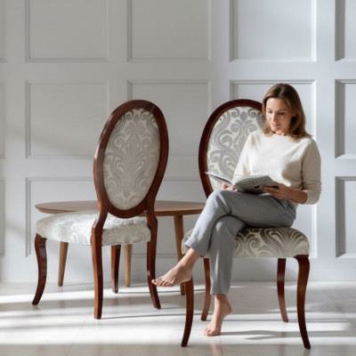 Luxe eetkamerstoel stoel keukenstoel eetkamerstoelen stof zits hout bruin