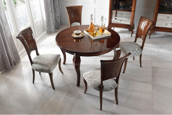 Ronde eettafel hoogglans bruine tafel eetkamerset eetkamerset stoelen 5-delig.