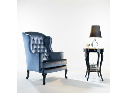Fauteuil Oorfauteuil Zitter Stoel Stof Blauw Luxe Woonkamer Klassiek Polyester