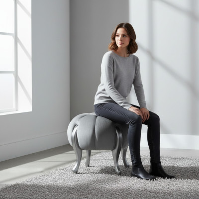 Luxe poef voetenbank van polyester woonkamer zitplaats stof grijs Luxe bank fluweel