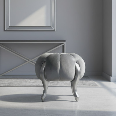 Luxe poef voetenbank van polyester woonkamer zitplaats stof grijs Luxe bank fluweel