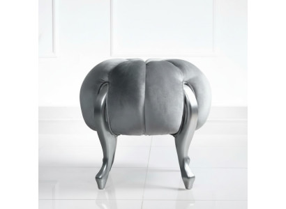 Luxe poef voetenbank van polyester woonkamer zitplaats stof grijs Luxe bank fluweel