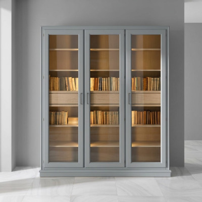 Grijze boekenkast met glazen deuren - Stijlvolle opslagoplossing voor uw boekencollectie