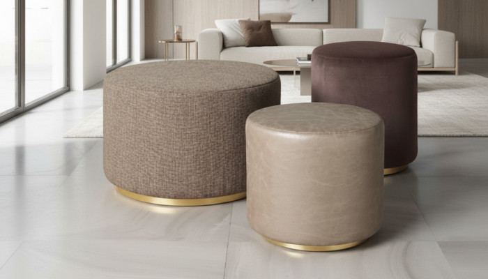 Groep Kruk Voetenbankje Polyester Woonkamer Zitstof Beige Luxe Zitter 3-delige set