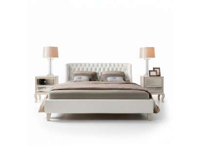 Luxe slaapkamer bed nachtkastje set tweepersoonsbed bedden 3-delig modern wit