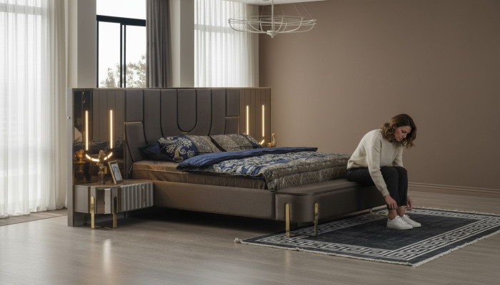Luxe bed Bedden Modern Tweepersoonsbed Bruin Bedframe Slaapkamer Nieuw