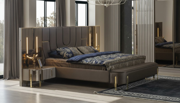 Luxe bed Bedden Modern Tweepersoonsbed Bruin Bedframe Slaapkamer Nieuw