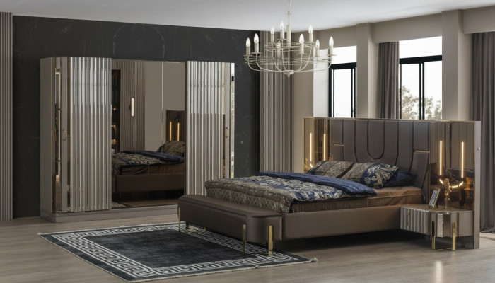 Garnituur Slaapkamer Tweepersoonsbed Luxe Bed Modern Bruin Set 4 dlg Nieuw
