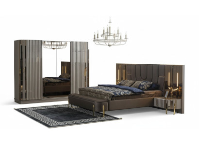 Garnituur Slaapkamer Tweepersoonsbed Luxe Bed Modern Bruin Set 4 dlg Nieuw