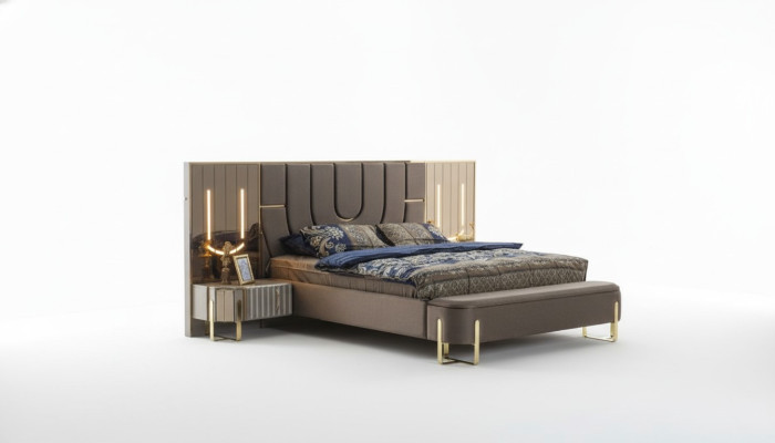 Tweepersoonsbed set Slaapkamer Luxe Bed Modern Bruin 3-delige Ontwerp