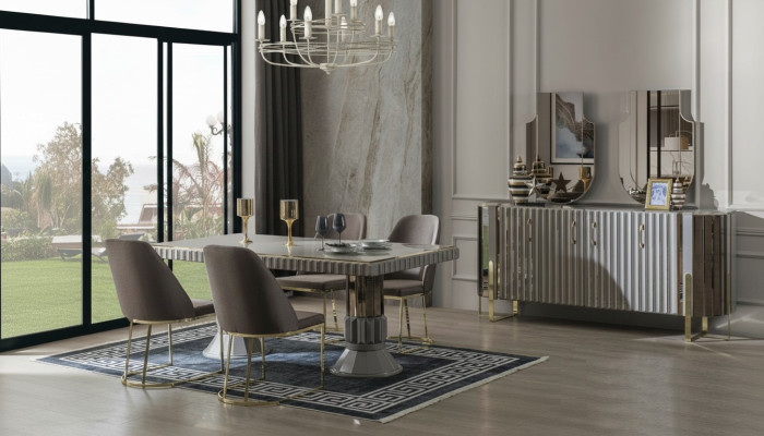 Eetkamerset Eettafel Set Luxe Stoelen Eethoek Grijs 6-delig