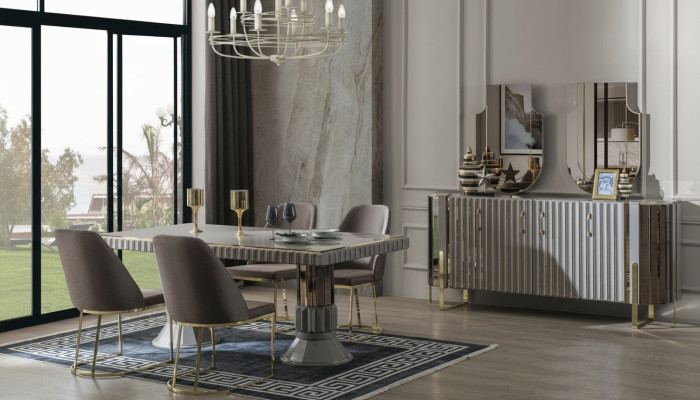 Garnituur Eetgroep Eetkamer Eettafel Luxe Stoelen Eethoek Grijs 7-delig
