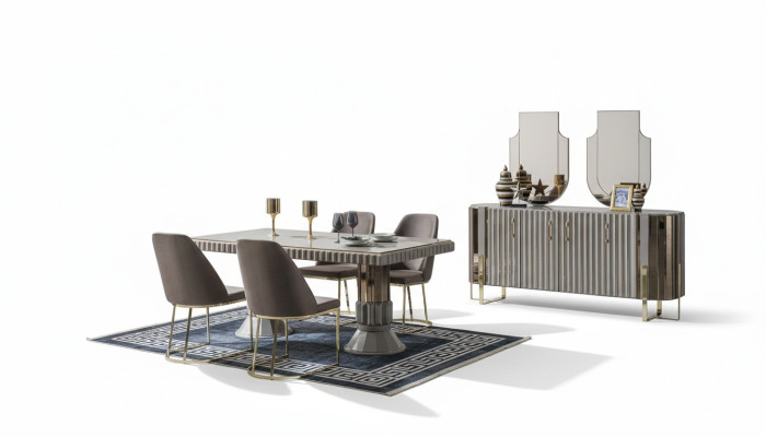 Garnituur Eetgroep Eetkamer Eettafel Luxe Stoelen Eethoek Grijs 7-delig