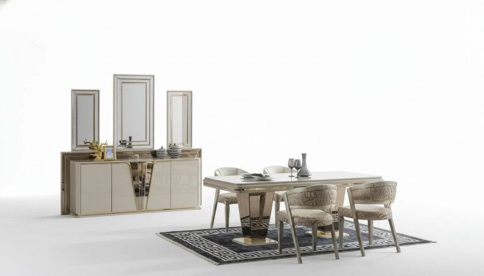 Luxe eetkamerset eetkamer eettafel set stoelen eethoek beige 6-delig