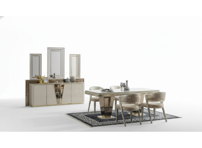 Luxe eetkamerset eetkamer eettafel set stoelen eethoek beige 6-delig