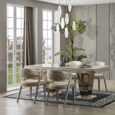 Eethoek Luxe eetgroep Eetkamer eettafel set Stoelen Beige 5 delig