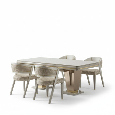 Eethoek Luxe eetgroep Eetkamer eettafel set Stoelen Beige 5 delig
