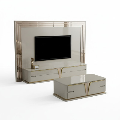 TV-standaard RTV Lowboard dressoir woonkamer Goud Beige Luxe Hout Nieuw