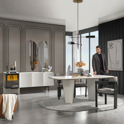 Eetkamerset Eetkamer Eettafel Luxe Stoelen Eethoek 9-delig Wit