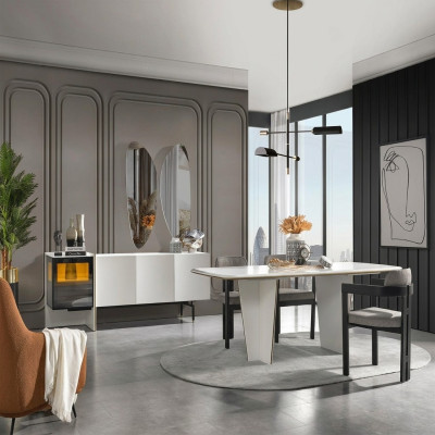 Eetkamerset Eetkamer Eettafel Luxe Stoelen Eethoek 9-delig Wit