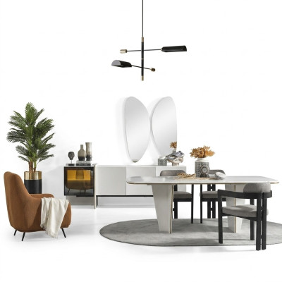 Eetkamerset Eetkamer Eettafel Luxe Stoelen Eethoek 9-delig Wit