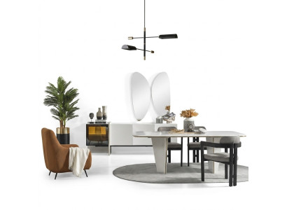 Eetkamerset Eetkamer Eettafel Luxe Stoelen Eethoek 9-delig Wit