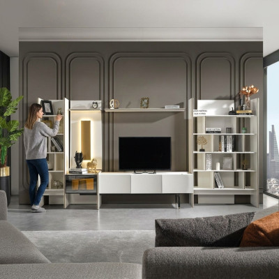 Salonkast Tv-standaard RTV Lowboard Dressoir Boekenplanken Hout Wit