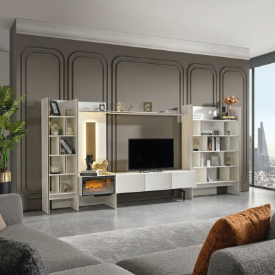 Salonkast Tv-standaard RTV Lowboard Dressoir Boekenplanken Hout Wit