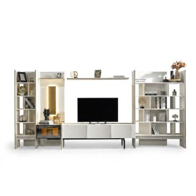 Salonkast Tv-standaard RTV Lowboard Dressoir Boekenplanken Hout Wit