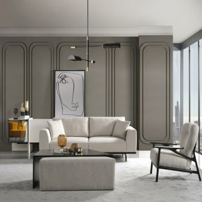 Moderne witte bankstel driezits fauteuil set gestoffeerde meubels woonkamer