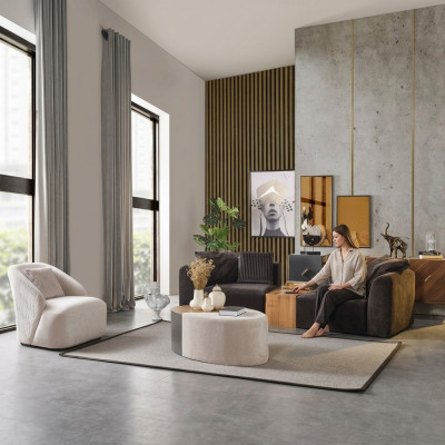 Zitbank 4-zits fauteuil vierzitsbank modern zwart stof nieuw