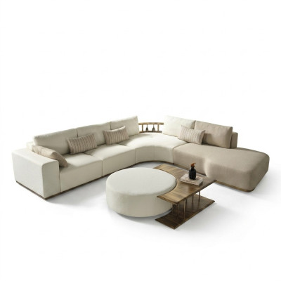 Witte hoekbank L-vorm Bank Salontafel Luxe Stoffen meubels Wit Ontwerp Nieuw