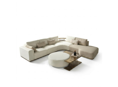 Witte hoekbank L-vorm Bank Salontafel Luxe Stoffen meubels Wit Ontwerp Nieuw