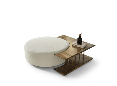 Salontafel Tafel Bijzettafel Woonkamer Modern Wit Rond Stof Hout