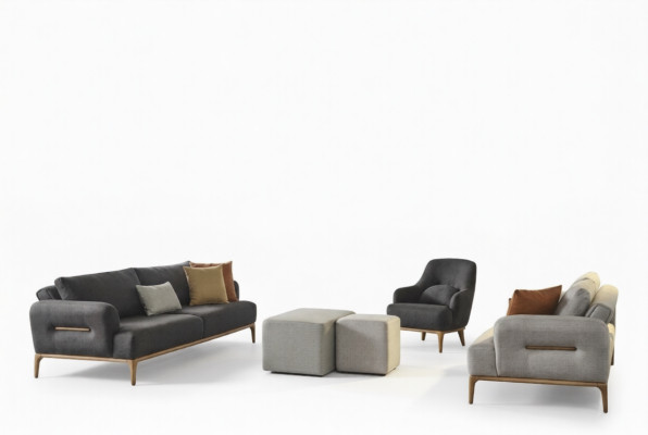 Sofagroep Bank Fauteuil 3-zits Stof Luxe Grijs Banken Woonkamer