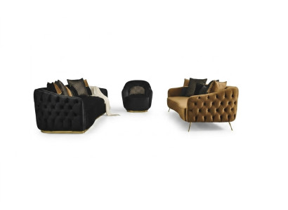 Chesterfield bankstel bank fauteuil blauw polyester luxe set 3-delig  Chesterfield bankstel bank fauteuil blauw polyester luxe set 3-delig