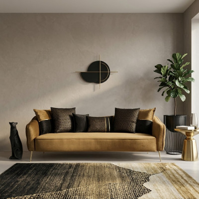 Modern Chesterfield Bank 4-zits Banken Stof Polyester Geel Nieuw