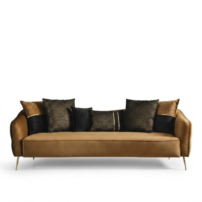 Modern Chesterfield Bank 4-zits Banken Stof Polyester Geel Nieuw