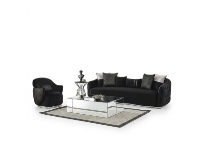 Bankstel Bank 4 stoelen Fauteuil Vierzitter Stof Zwart Polyester
