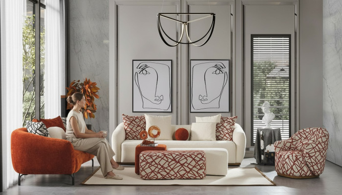 Bankstelbank fauteuil 431 stoel stof luxe bankstellen oranje woonkamer