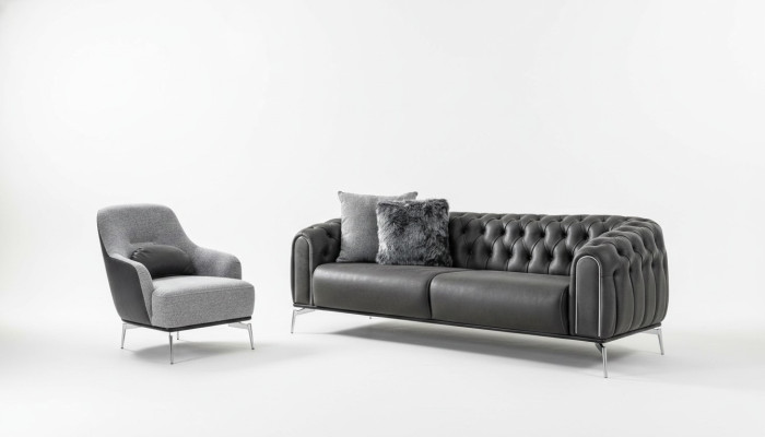 Chesterfield set bank 4 zits fauteuil viersitter kunstleer zwart