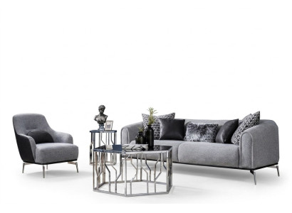 Moderne set bankstel 3 zits fauteuil driepersoons stof grijs Modern polyester