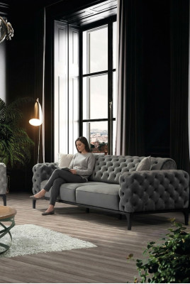 Bankstel 3-zits Driezits Banken Stof Grijs Woonkamer Chesterfield Nieuw