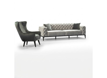 Chesterfield bankstel Bankstel 3+1 zits Stof Grijs Luxe Bankstellen Wit Chesterfield bankstel Bankstel 3+1 zits Stof Grijs Luxe Bankstellen Wit