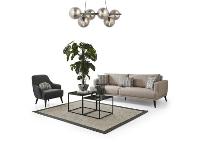 Bankstel Bank 3-zits Stoel Stof Beige Modern Polyester Set