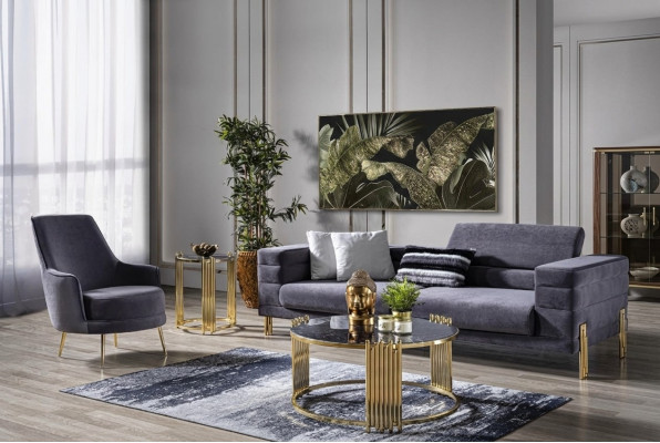 Luxe bankstel Bankstel 3-zits fauteuil stof Modern Grijs Moderne set
