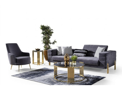Luxe bankstel Bankstel 3-zits fauteuil stof Modern Grijs Moderne set