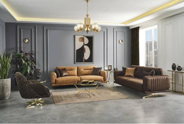 Bankstel Compleet Bank 431 Zitfauteuil Kunstleer Bruin Set 3 delig