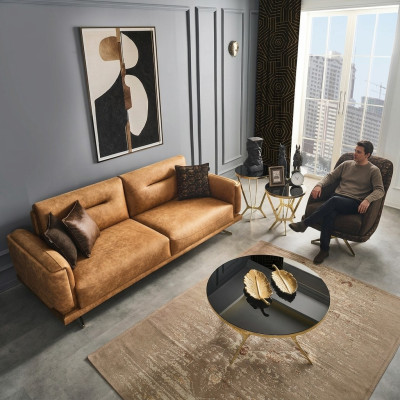 Sofa Set Compleet Bankstel 31 Zitsfauteuil Kunstleer Bruin Set 2-delig