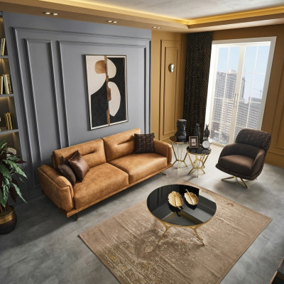 Sofa Set Compleet Bankstel 31 Zitsfauteuil Kunstleer Bruin Set 2-delig